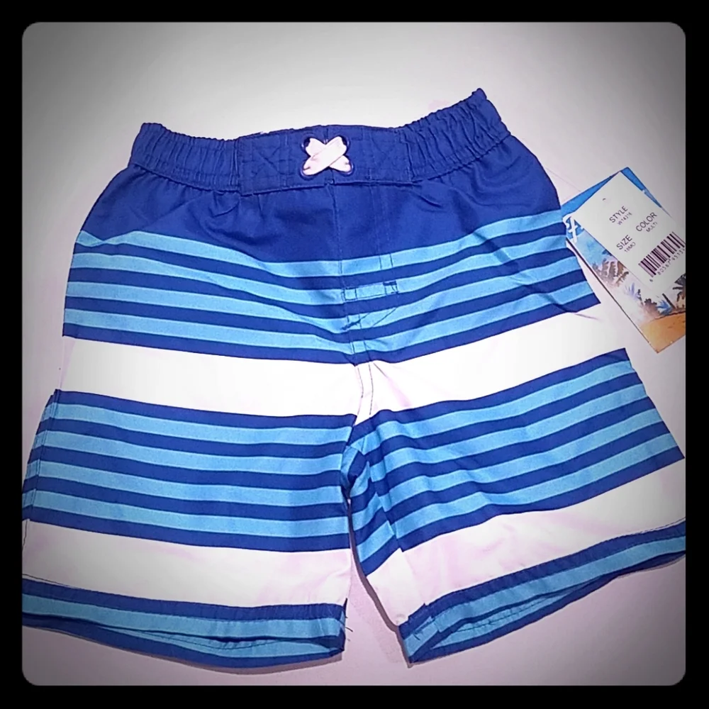 Swim Trunks Toddler Boy's Size 18 months Blue White Stripe Freestyle Bottoms